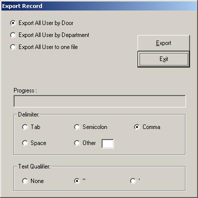a b c d e Figure 25. Export User Record Window a.