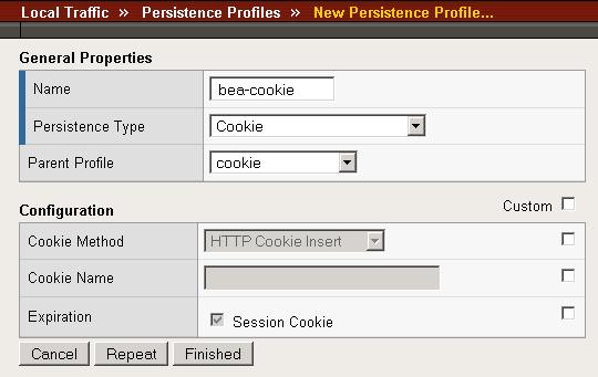 Figure 4 Creating the cookie persistence profile Creating a OneConnect profile The final profile we create is a OneConnect profile.