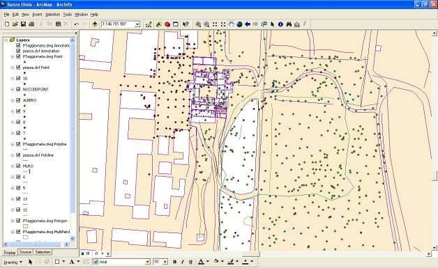 In order to draw the plan of the square, laser scanner data were integrated by a topographic survey of the buildings corners, inside general plano-altimetric network.