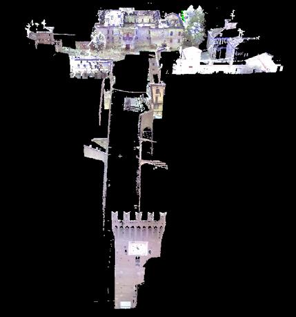 4 3D urban views: supporting to valorisation of historical perspective axis The last step of our work consisted in laser scanner survey of buildings that are on the main axis of Spilamberto, the