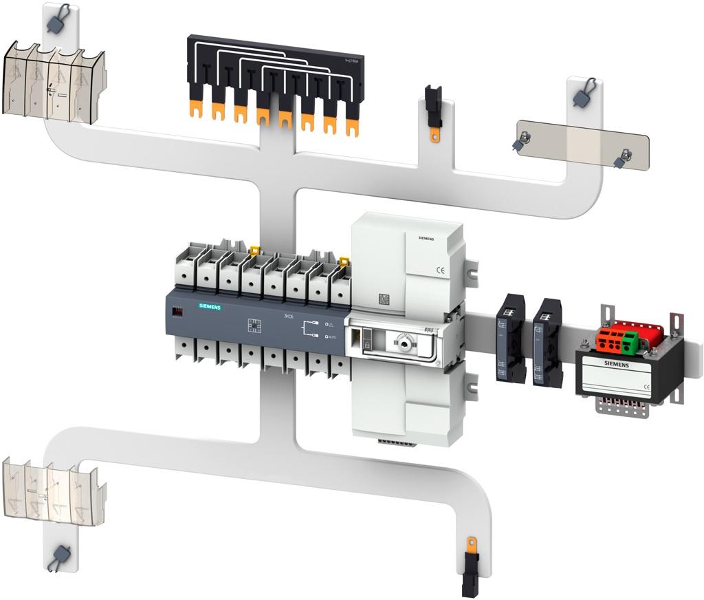 Introduction 3KC Transfer Switching Equipment up to 300 A General data 1 Overview of components and accessories: 3KC automatic transfer switching equipment (ATSE) for 40 to 160 A, 4-pole 3 4 5 3 6 1
