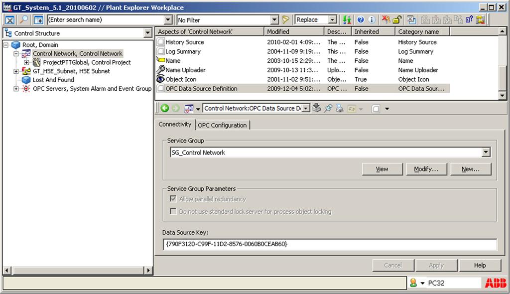 Section 7 800xA for AC 800M Configuring OPC Data Access Connections c. The New Object dialog box appears. Select Control Network and click Create. 4.