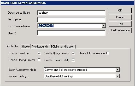 Section 19 Information Management Editing the ADO Data Provider Configuration 5. Set the Data Source Name and TNS Service Name fields to localhost, as shown in Figure 52.
