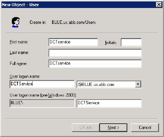 Section 4 Diagnostics Collection Tool Modifying the DCT Service Account for a Domain Controller c. Click Add to launch the Select Groups dialog box. Figure 10. New Object - User Wizard d.