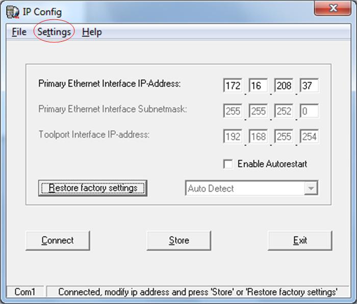 Setting IP Address for AC 800M Controllers Section 7 800xA for AC 800M 4. In the IP Config dialog box (Figure 21), select: Settings > Advanced mode Figure 21. IPConfig Dialog Box 5. Click Connect. 6.
