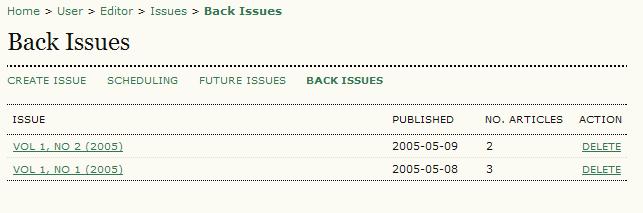 Back Issues Lets you see all issues which have been published.
