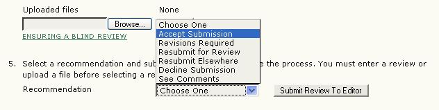 Figure 184: Making a recommendation Once you have submitted a review to the editor, you