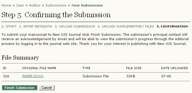 Figure 211: Completing the submission process If the journal requires author fees to be paid, you can pay from this page.