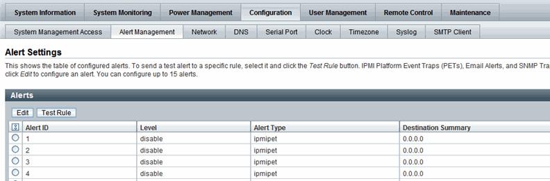 If you are using a modular chassis system, you can manage alert rule configurations for a server SP from the CMM web interface.
