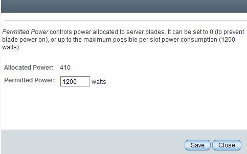 4. In the Blade Slot Power Distribution table, do the following. a. Select the radio button for the blade slot Permitted Power allocation that you want to modify. b. Click Edit.