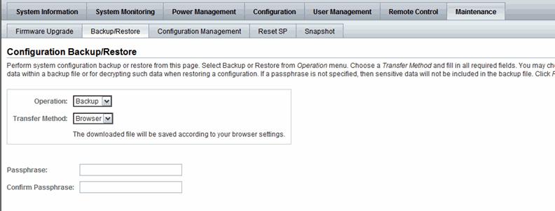 Backing Up the ILOM Configuration Topics Description Links Platform Feature Support Back up the ILOM configuration Back Up the ILOM Configuration on page 134 x86 system server SP SPARC system server