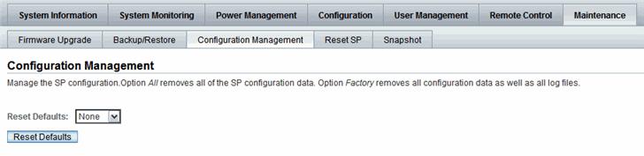 Resetting the ILOM Configuration Topics Description Links Platform Feature Support Reset the ILOM configuration to default settings Reset the ILOM Configuration to Defaults on page 142 x86 system