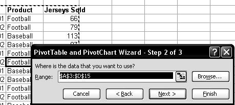 Lesson 10 - Pivot Tables 105 4. Click Next. The first question asks where your data is usually, you will be using the first option, Microsoft Office Excel list or database.