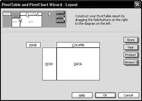 106 Microsoft Excel 2003 - Advanced the Layout button lets you do this before creating the worksheet. Click the Layout button. The Pivot Table Layout dialog box appears.