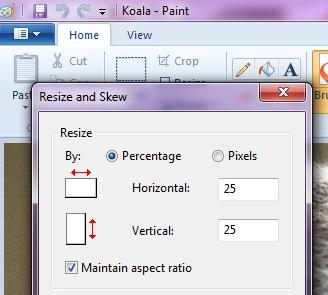 There are tw ways t resize in Paint: Yu want t make the image smaller but d nt have exact measurements: G t Hme>Resize Chse the Percentage ptin Make sure that Maintain aspect rati is ticked Enter