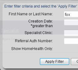 authorization. The user will need to Filter Referrals A dialogue box will display. filter.