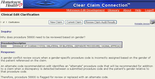 Review Claim Audit Results Once you click on the Review Claim Audit Result button a