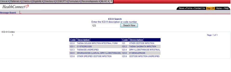 ICD-9 Codes 1. Move your cursor over the ICD-9/CPT button to view the drop down menu options.