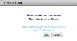 Enter the New User Account Name and click Next.