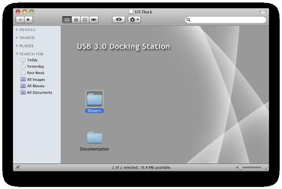 2. Double-click the U3 Dock disc icon, double-click package file mac.dmg, the following U3 Dock virtual disk will be appeared on the Desktop of your Mac OS X system. Then double click Drivers folder.