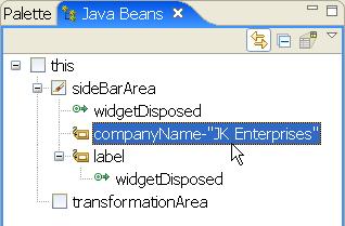 In the Java Beans view, select the bean for the