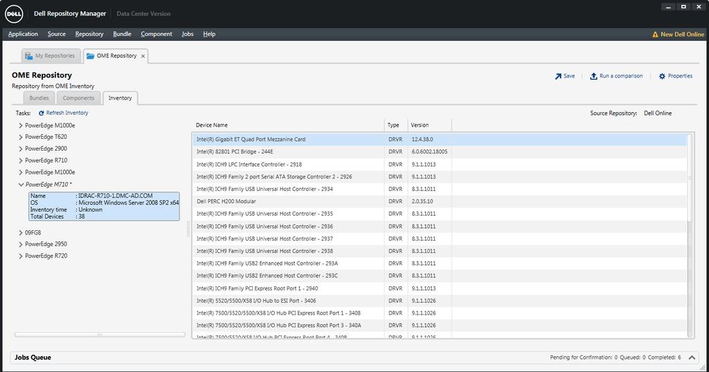 2.1 Viewing and refreshing repositories created from inventory After creating a repository from inventory available in Dell OpenManage there can be changes to inventory data.