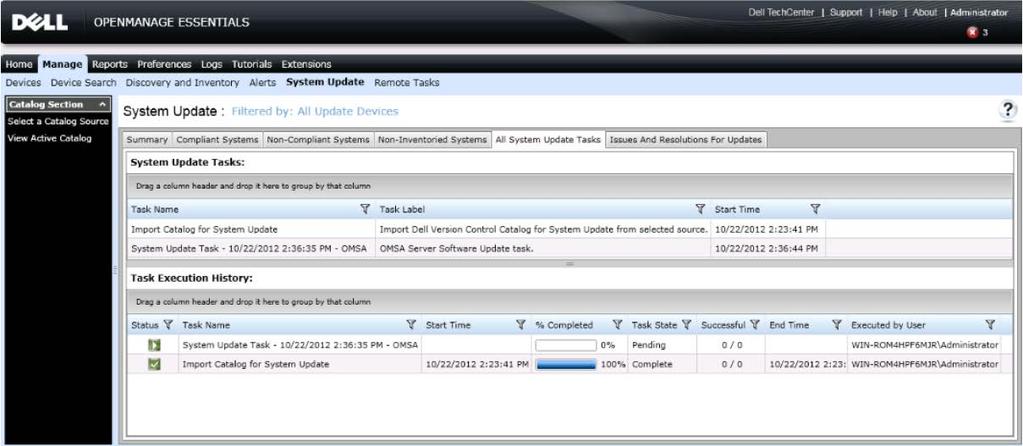 Figure 16 System Update Task Execution Status Summary On completion of system update task the Task State set to Completed, an auto inventory task is run to fetch updated inventory data.