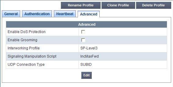 On the Advanced tab, set the Interworking Profile field to the interworking profile for Level 3 defined in Section 6.5.2.