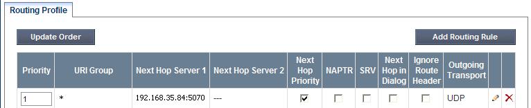 Set the Next Hop Server 1 field to the IP address of the Communication Manager signaling interface. Enable Next Hop Priority. Set the Outgoing Transport field to TCP. 6.11.2.