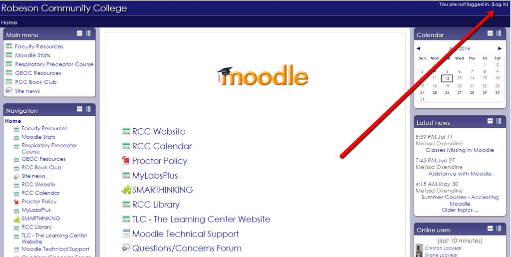 On the Moodle login page, click on Login in the upper right-hand corner and you will just enter your username and initial password.