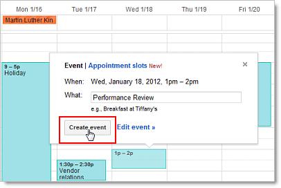 Option 2: Or, click a spot on your calendar to create a 1 hour event. Click and drag to create an event of more than 1 hour.