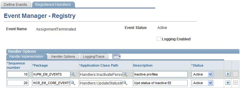 Setting Up Events Chapter 4 Logging Enabled Select to have the system write a row to a log table for each instance of this event.