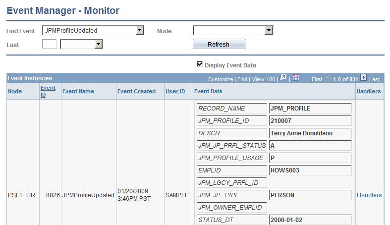 Chapter 4 Setting Up Events Event Manager - Monitor page Search Criteria Enter the search criteria for retrieving event instances.