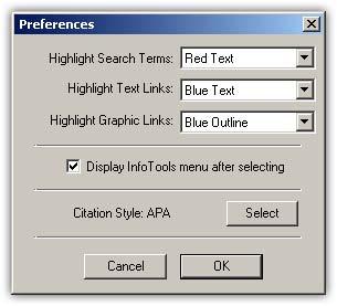 P r e f e r e n c e s This InfoTools menu item allows you to choose how certain ebrary features work and appear.