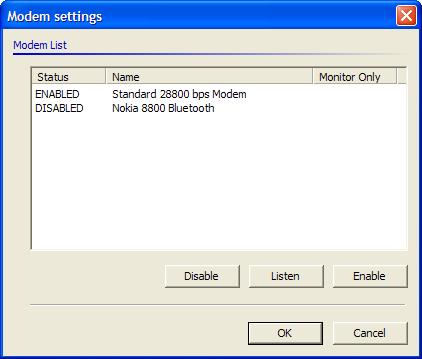(On Windows XP, you may need to click the button to display all icons.) 2. Select the modem you want to block. 3. Click the Disable button. Insight will not make or receive calls using that modem.