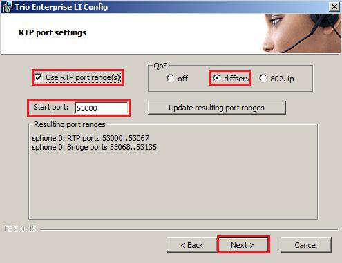 In the subsequent window enter the following settings: Use RPT port range(s) Check the check box