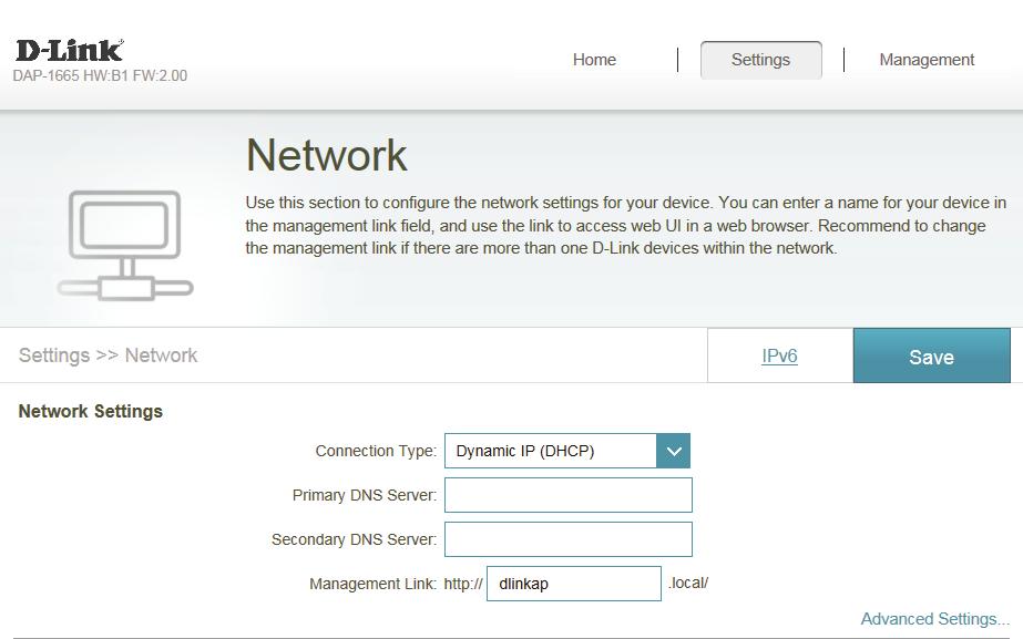 Section 3 - Configuration Network Settings This page lets you configure the network settings for the DAP-1665.
