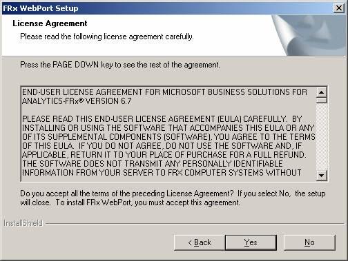 4. Click Next. License Agreement appears. 5. Carefully read the software license agreement. 6.
