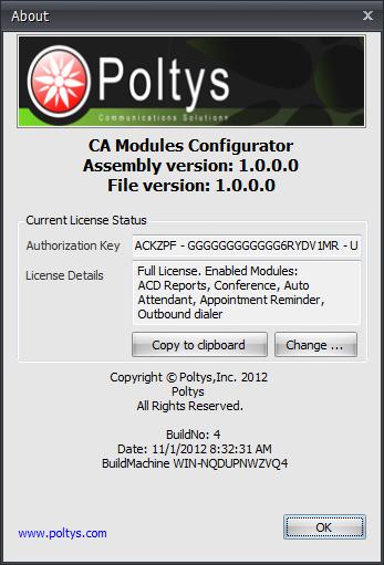 46 Using CA Auto Attendant Module 11. The Change License window displays. Paste the License Key from Windows clipboard by pressing Ctrl+V key combination. 12.