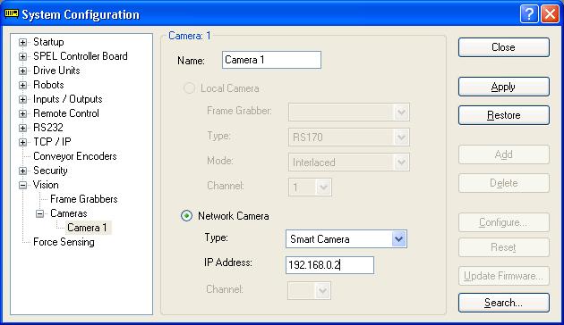 2. Installation To search for Smart Cameras (1) Start EPSON RC+ 6.0. (2) Select System Configuration from the Setup Menu and navigate to the page for the desired Smart Camera. (3) Click the Search.