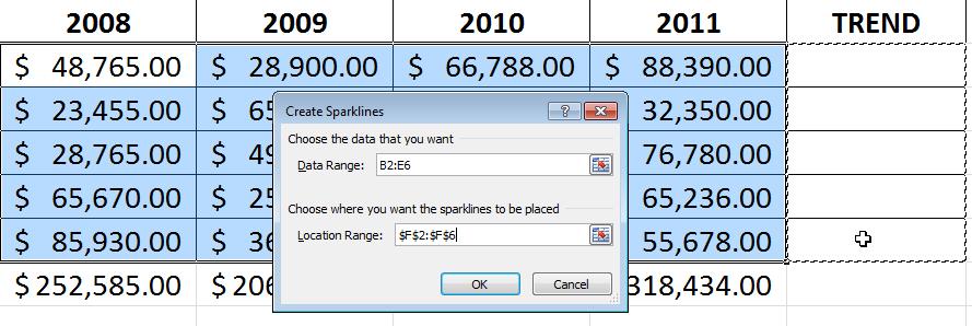 16 Microsoft Excel: Tips, Tricks & Techniques New in Excel 2010 Picture Your Data with Sparklines Excel charts are a great way to get a picture of your data to see trends and other patterns.