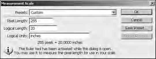 After closing the Measurement Scale dialog box, you can activate the Ruler tool and measure other areas of