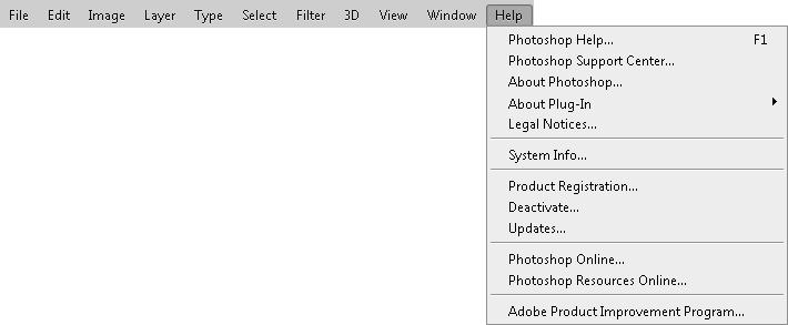 Chapter 2: Exploring the Photoshop Workspace FIGURE 2.22 The Help menu in Photoshop provides access to online help for Photoshop.