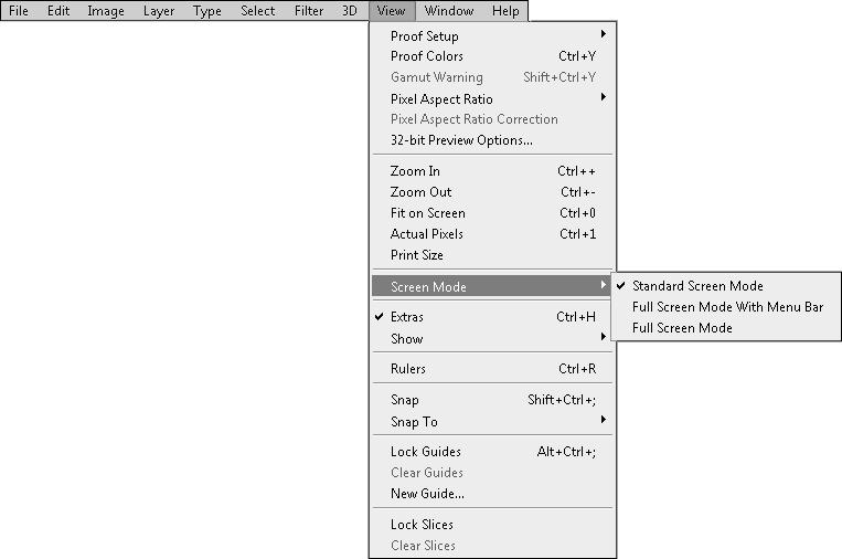 Chapter 2: Exploring the Photoshop Workspace Print Size. Clicking this option, Photoshop shows you how the document will look when printed. Screen Mode.