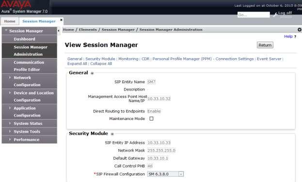 Network Mask: Enter the network mask corresponding to the IP address of Session Manager. Default Gateway: Enter the IP address of the default gateway for Session Manager.