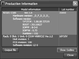 2 Right-click any open space in the Unit Editor and select Production Information. The Production Information Dialog Box is displayed. Simple Display Detailed Display In this example, Ver.1.