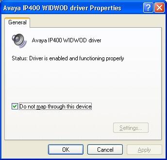the Avaya IP400 WIDWOD driver Properties popup