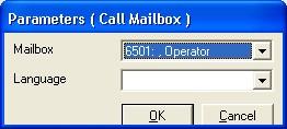 In the Parameters (Call Mailbox) popup that appears, set Mailbox to 6501:, Operator and click OK.