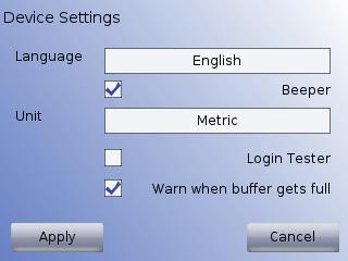 Settings Measurement values Language - The displayed text can be switched between German and English languages.