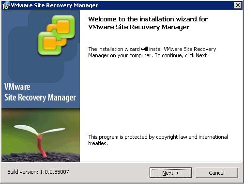 Installing VMware Site Recovery Manager Installing the